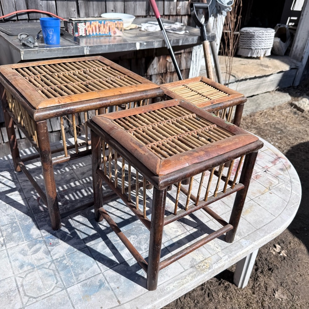 Set of Three Vintage Bamboo Nesting Tables